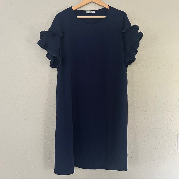 Elegant Navy Ruffle Sleeve Dress Casual Formal Lightweight Mini Summer XXL - Picture 1 of 7